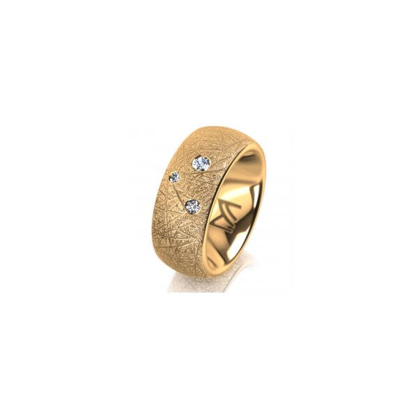 Ring 18 Karat Gelbgold 8.0 mm kristallmatt 3 Brillanten G vs Gesamt 0,080ct