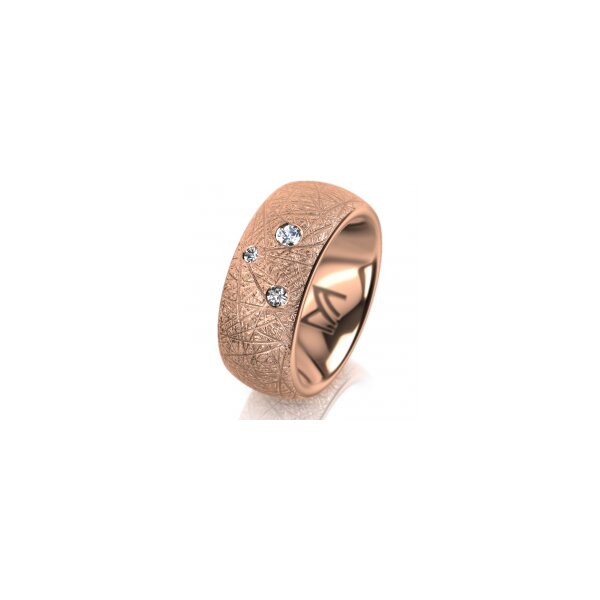 Ring 14 Karat Rotgold 8.0 mm kristallmatt 3 Brillanten G vs Gesamt 0,080ct
