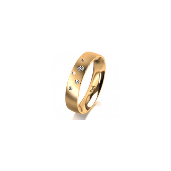 Ring 14 Karat Gelbgold 4.5 mm längsmatt 5 Brillanten G vs Gesamt 0,045ct