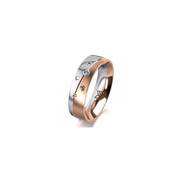 Ring 14 Karat Rot-/Weissgold 5.5 mm längsmatt 5 Brillanten G vs Gesamt 0,065ct