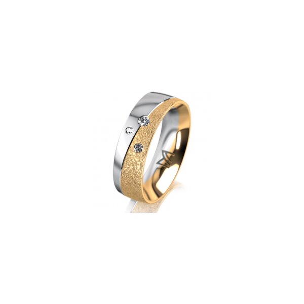 Ring 18 Karat Gelb-/Weissgold 6.0 mm kreismatt 3 Brillanten G vs Gesamt 0,060ct