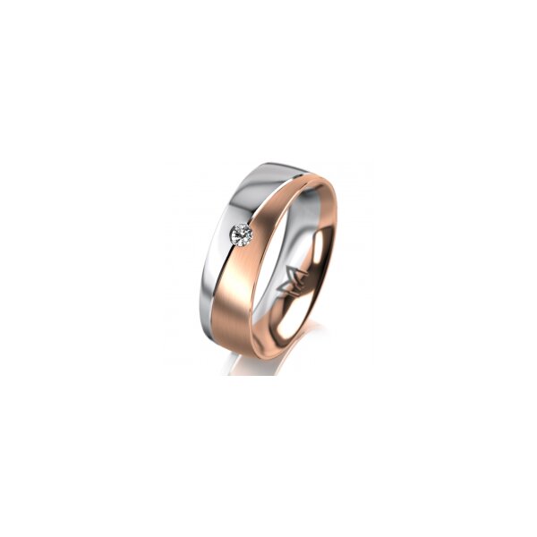 Ring 18 Karat Rot-/Weissgold 6.0 mm längsmatt 1 Brillant G vs 0,050ct