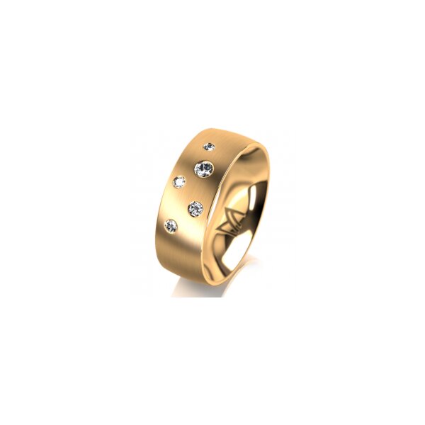Ring 14 Karat Gelbgold 7.0 mm längsmatt 5 Brillanten G vs Gesamt 0,095ct