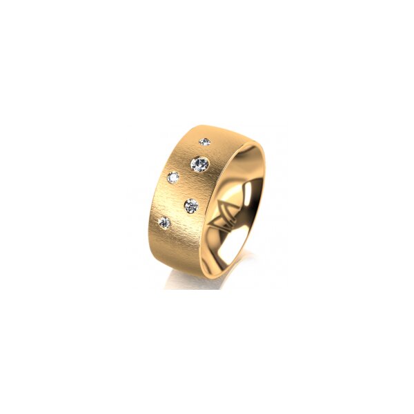 Ring 14 Karat Gelbgold 8.0 mm sandmatt 5 Brillanten G vs Gesamt 0,115ct