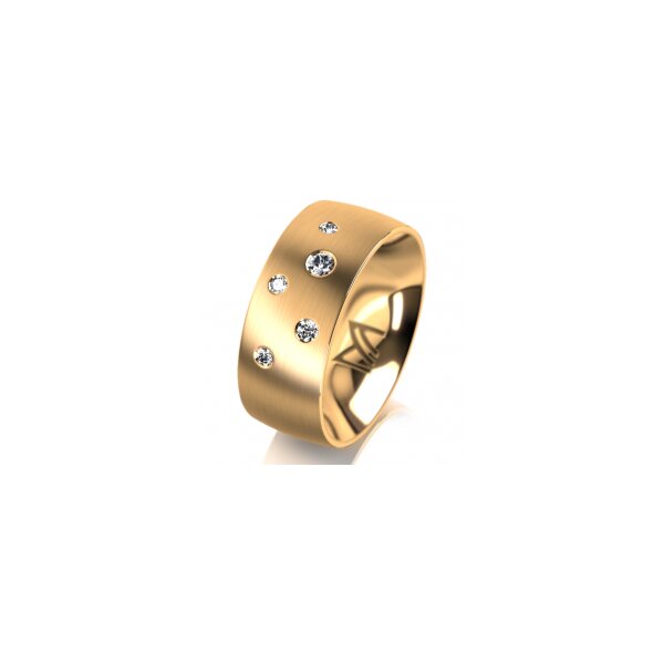 Ring 18 Karat Gelbgold 8.0 mm längsmatt 5 Brillanten G vs Gesamt 0,115ct
