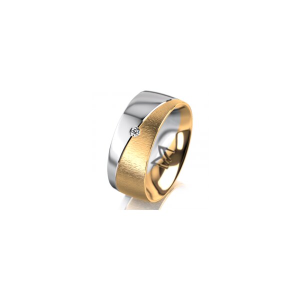 Ring 18 Karat Gelb-/Weissgold 8.0 mm sandmatt 1 Brillant G vs 0,025ct