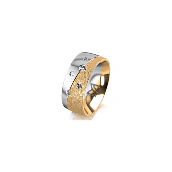 Ring 18 Karat Gelb-/Weissgold 8.0 mm kreismatt 5 Brillanten G vs Gesamt 0,115ct