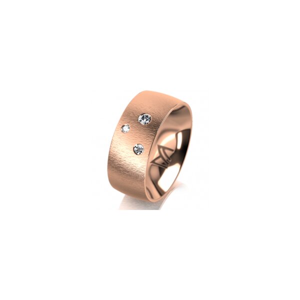 Ring 14 Karat Rotgold 8.0 mm sandmatt 3 Brillanten G vs Gesamt 0,080ct