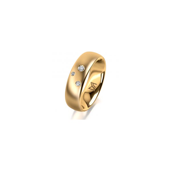 Ring 14 Karat Gelbgold 6.0 mm längsmatt 3 Brillanten G vs Gesamt 0,060ct