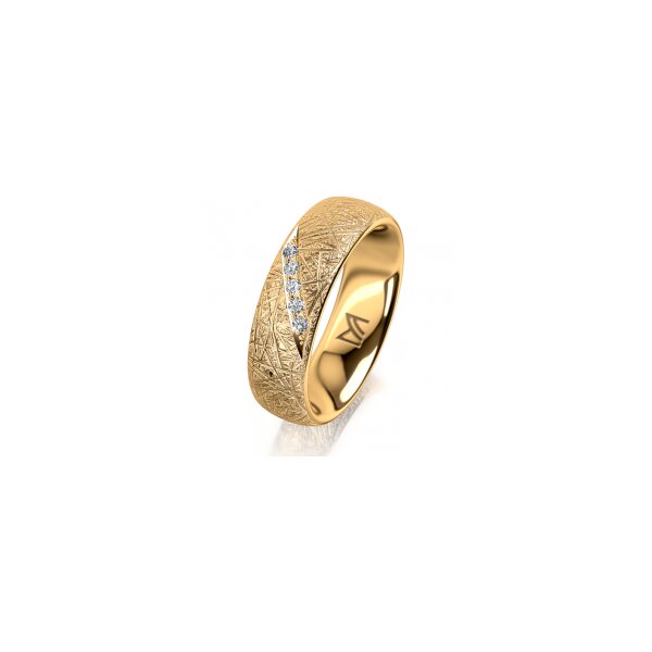 Ring 18 Karat Gelbgold 6.0 mm kristallmatt 5 Brillanten G vs Gesamt 0,065ct