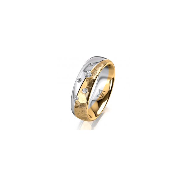 Ring 14 Karat Gelb-/Weissgold 6.0 mm diamantmatt 5 Brillanten G vs Gesamt 0,080ct