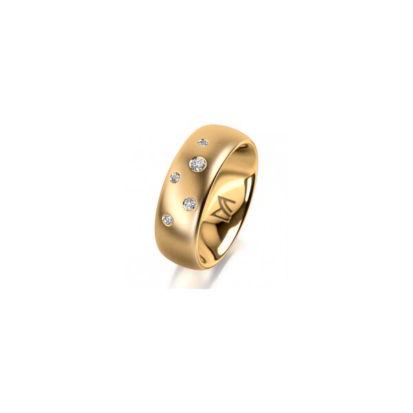 Ring 14 Karat Gelbgold 7.0 mm längsmatt 5 Brillanten G vs Gesamt 0,095ct
