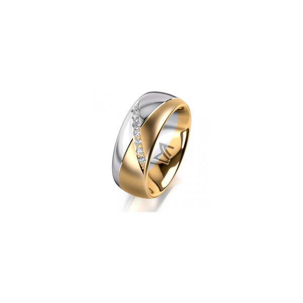 Ring 14 Karat Gelb-/Weissgold 8.0 mm längsmatt 7 Brillanten G vs Gesamt 0,095ct