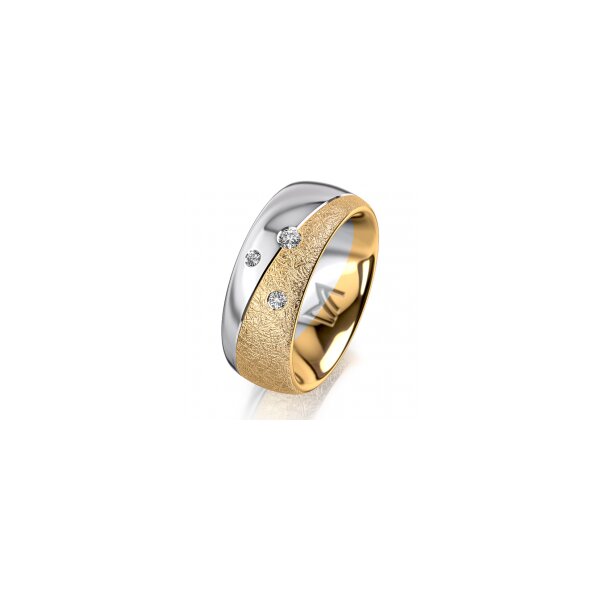 Ring 18 Karat Gelb-/Weissgold 8.0 mm kreismatt 3 Brillanten G vs Gesamt 0,080ct