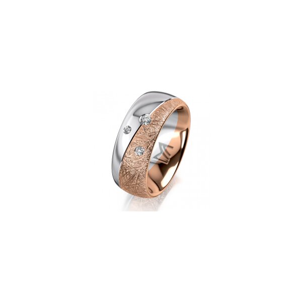 Ring 18 Karat Rotgold/950 Platin 8.0 mm kristallmatt 3 Brillanten G vs Gesamt 0,080ct