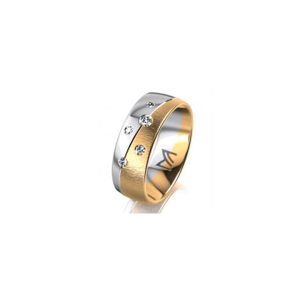 Ring 18 Karat Gelbgold/950 Platin 7.0 mm sandmatt 5 Brillanten G vs Gesamt 0,095ct