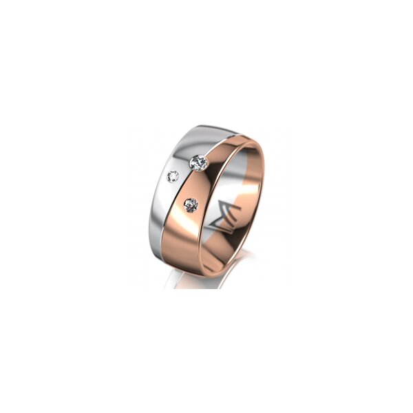 Ring 18 Karat Rotgold/950 Platin 8.0 mm poliert 3 Brillanten G vs Gesamt 0,080ct