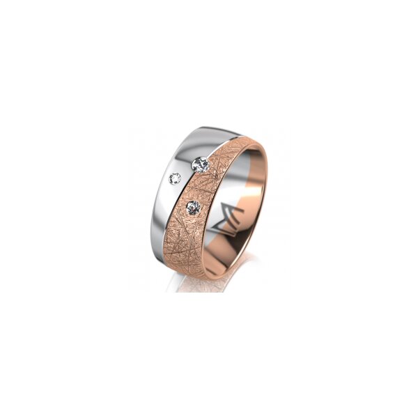 Ring 18 Karat Rotgold/950 Platin 8.0 mm kristallmatt 3 Brillanten G vs Gesamt 0,080ct