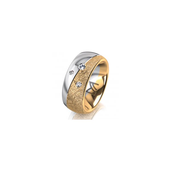 Ring 18 Karat Gelbgold/950 Platin 8.0 mm kristallmatt 3 Brillanten G vs Gesamt 0,080ct