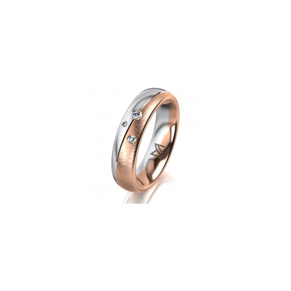 Ring 18 Karat Rotgold/950 Platin 5.0 mm sandmatt 3 Brillanten G vs Gesamt 0,040ct