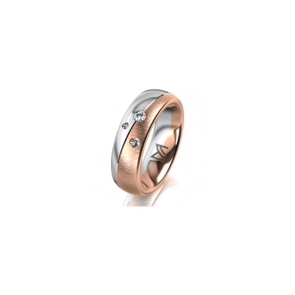 Ring 18 Karat Rotgold/950 Platin 6.0 mm sandmatt 3 Brillanten G vs Gesamt 0,060ct