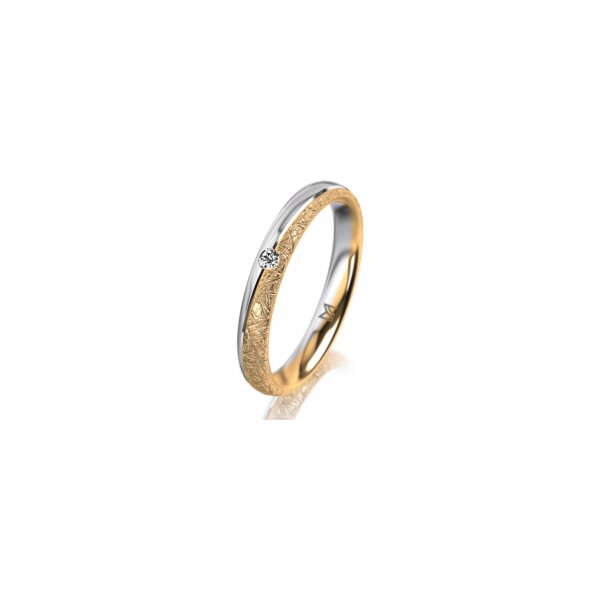 Ring 18 Karat Gelbgold/950 Platin 3.0 mm kristallmatt 1 Brillant G vs 0,025ct