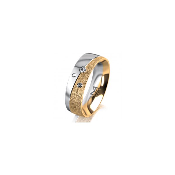 Ring 18 Karat Gelbgold/950 Platin 6.0 mm kristallmatt 3 Brillanten G vs Gesamt 0,060ct