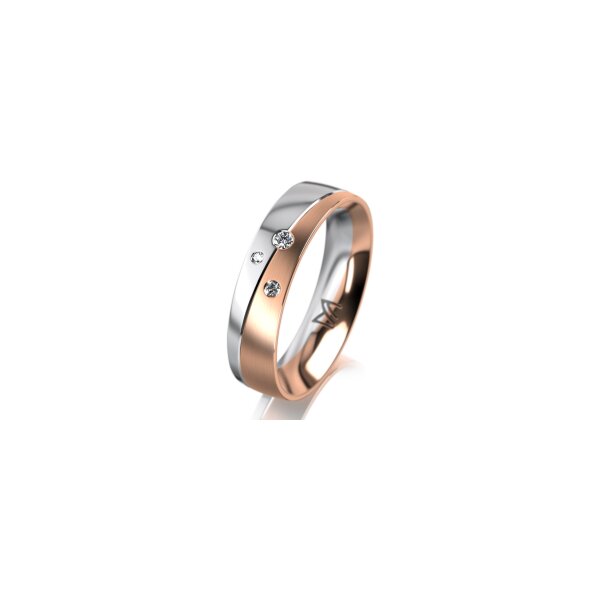 Ring 18 Karat Rotgold/950 Platin 5.0 mm längsmatt 3 Brillanten G vs Gesamt 0,040ct