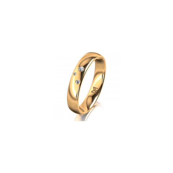 Ring 14 Karat Gelbgold Profil 1574 4.0 mm poliert 3 Brillanten G vs Gesamt 0,030ct Fassbild 0303