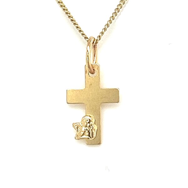 Anhänger 14 Karat Gelbgold Kreuz m. Schutzengel