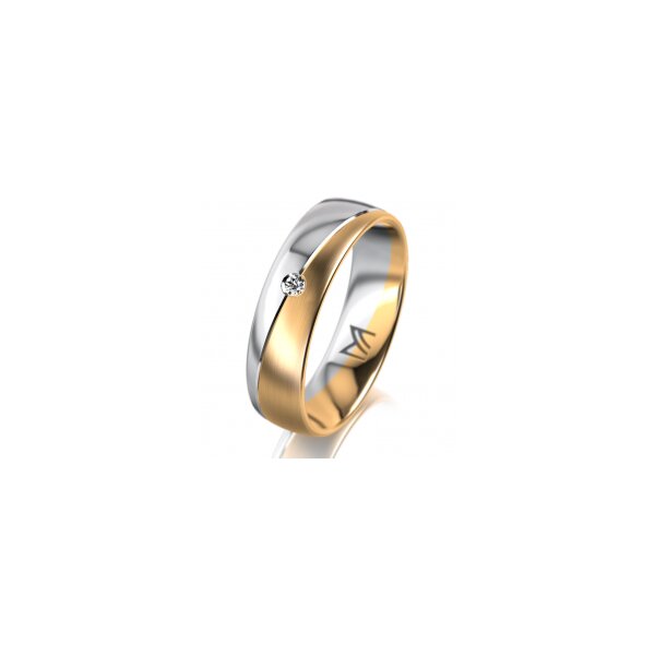 Ring 18 Karat Gelb-/Weissgold 5.5 mm längsmatt 1 Brillant G vs 0,025ct