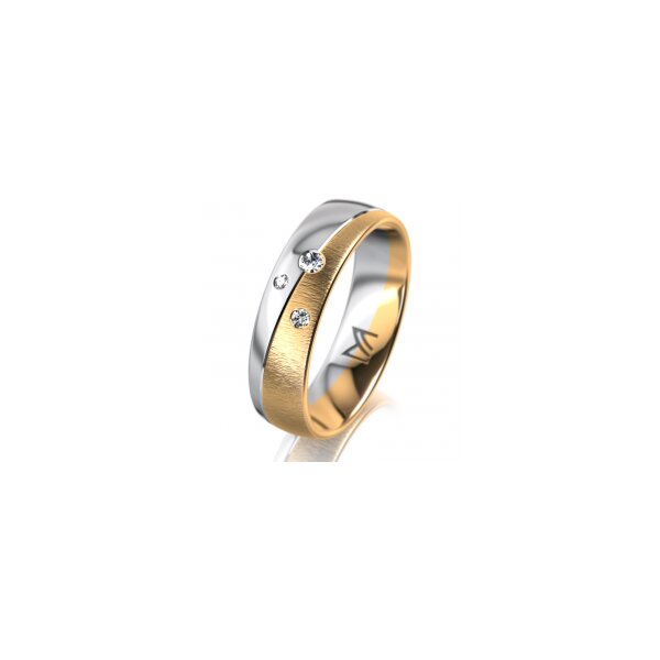 Ring 14 Karat Gelb-/Weissgold 5.5 mm sandmatt 3 Brillanten G vs Gesamt 0,050ct