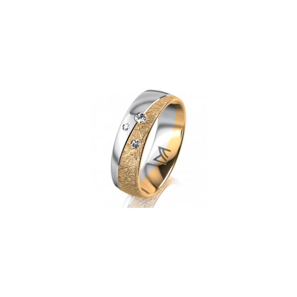 Ring 14 Karat Gelb-/Weissgold 6.0 mm kristallmatt 3 Brillanten G vs Gesamt 0,060ct