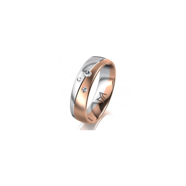 Ring 18 Karat Rot-/Weissgold 5.5 mm längsmatt 3 Brillanten G vs Gesamt 0,050ct