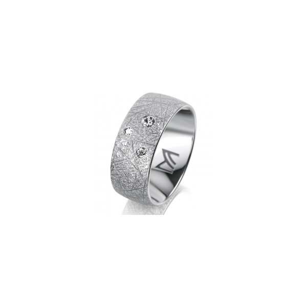 Ring 14 Karat Weissgold 8.0 mm kristallmatt 3 Brillanten G vs Gesamt 0,080ct