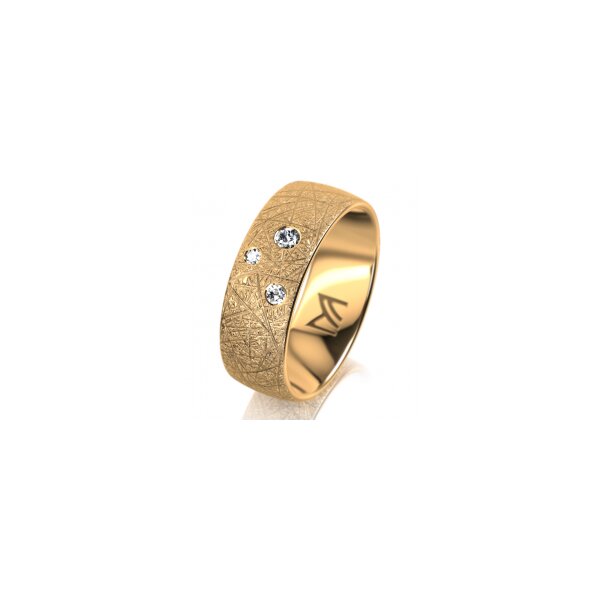 Ring 14 Karat Gelbgold 7.0 mm kristallmatt 3 Brillanten G vs Gesamt 0,070ct