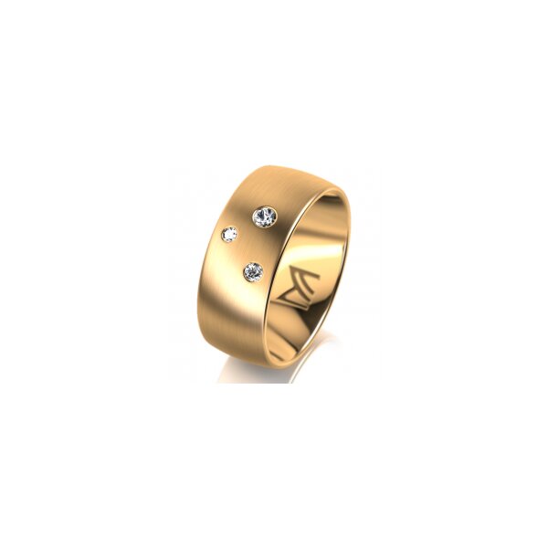 Ring 14 Karat Gelbgold 8.0 mm längsmatt 3 Brillanten G vs Gesamt 0,080ct
