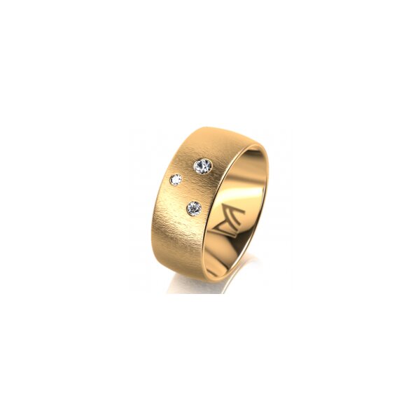 Ring 14 Karat Gelbgold 8.0 mm sandmatt 3 Brillanten G vs Gesamt 0,080ct