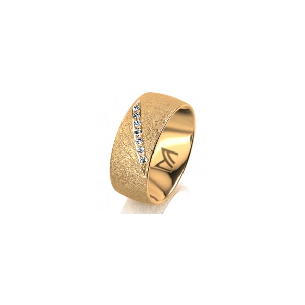 Ring 18 Karat Gelbgold 8.0 mm kreismatt 7 Brillanten G vs Gesamt 0,095ct