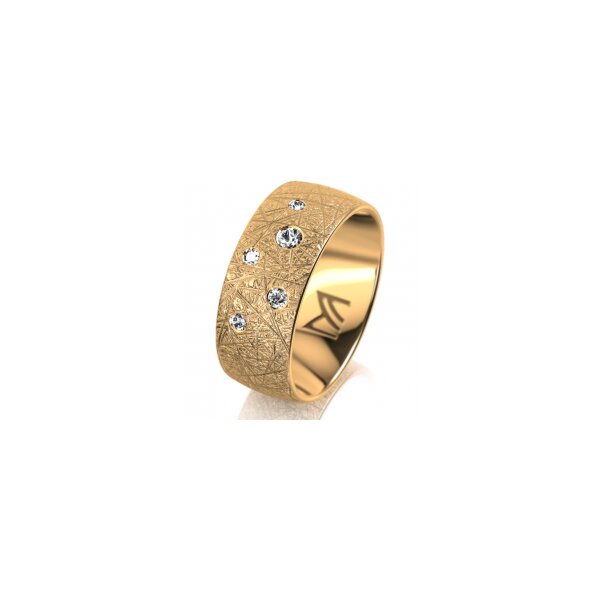 Ring 14 Karat Gelbgold 8.0 mm kristallmatt 5 Brillanten G vs Gesamt 0,115ct