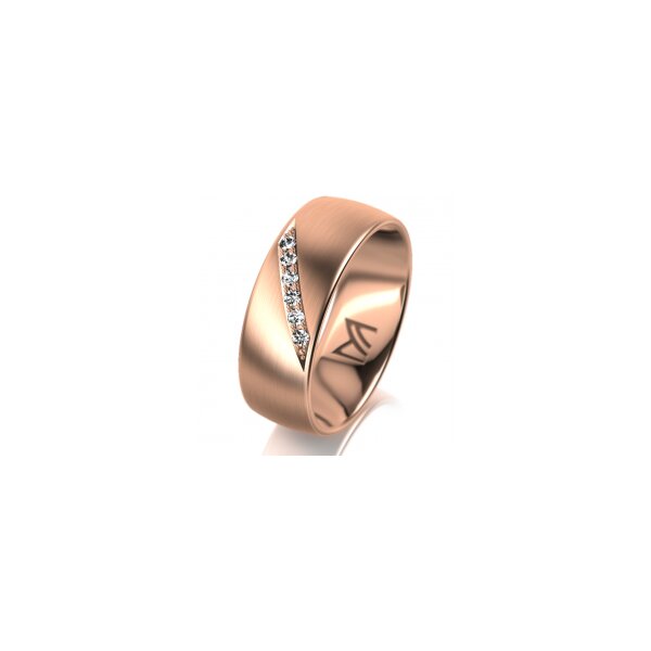 Ring 14 Karat Rotgold 7.0 mm längsmatt 6 Brillanten G vs Gesamt 0,080ct