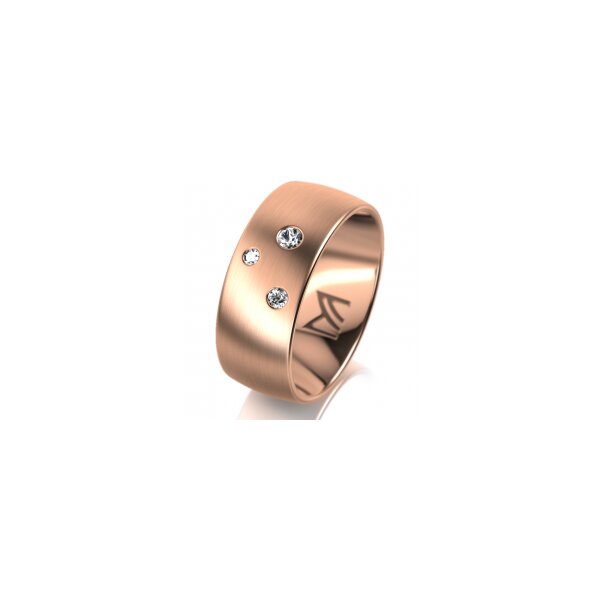 Ring 14 Karat Rotgold 8.0 mm längsmatt 3 Brillanten G vs Gesamt 0,080ct