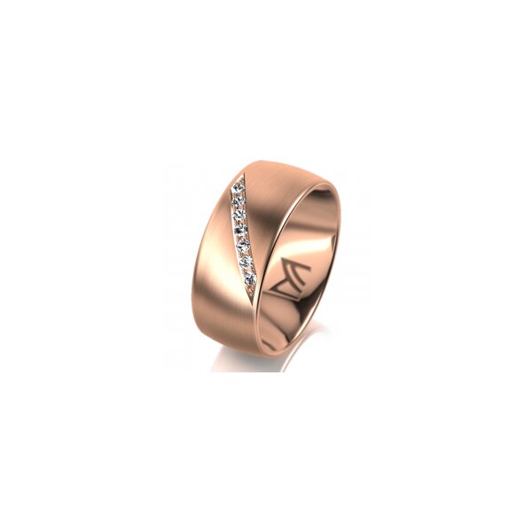 Ring 14 Karat Rotgold 8.0 mm längsmatt 7 Brillanten G vs Gesamt 0,095ct