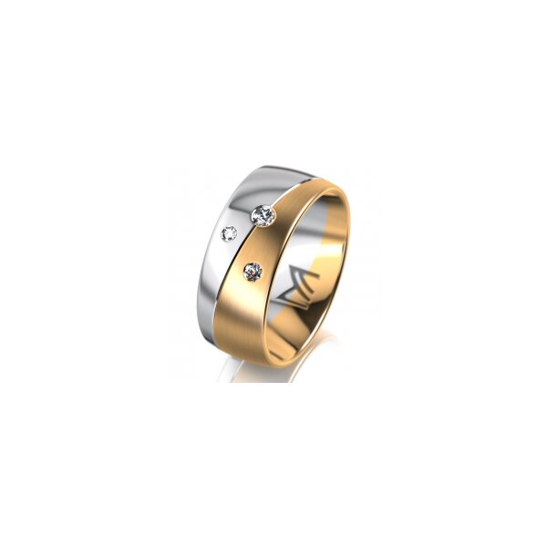 Ring 14 Karat Gelb-/Weissgold 8.0 mm längsmatt 3 Brillanten G vs Gesamt 0,080ct