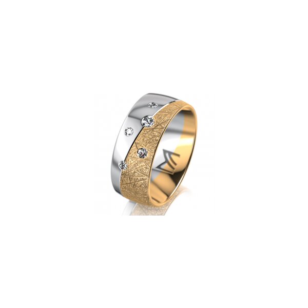 Ring 18 Karat Gelb-/Weissgold 8.0 mm kristallmatt 5 Brillanten G vs Gesamt 0,115ct
