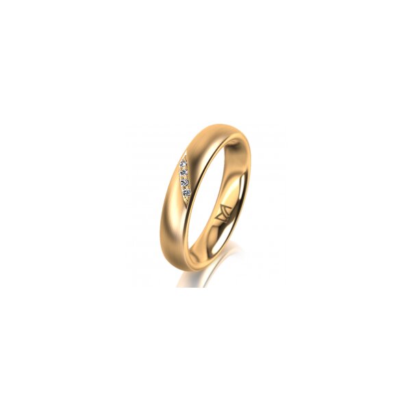 Ring 14 Karat Gelbgold 4.0 mm längsmatt 4 Brillanten G vs Gesamt 0,020ct