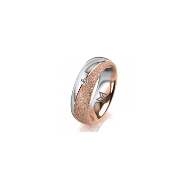Ring 14 Karat Rot-/Weissgold 6.0 mm kristallmatt 1 Brillant G vs 0,025ct
